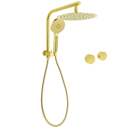 WELS Brushed Gold Large 12" Rain Shower Head 3 Mode Handheld Diverter Twin Taps Combo.
