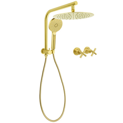 Brushed Gold 2in1 Round Large 12" Rain Shower Head 3 Mode Handheld Wall Arm Bath Mixer.