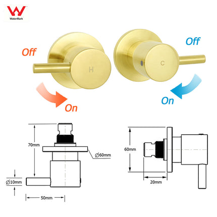 WELS Brushed Gold Round 2in1 Shower Head Set Diverter Wall Arm Stainless Steel Handheld + Taps.