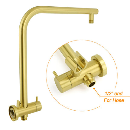 WELS Brushed Gold Round Dual Shower Head Set Single Mode Handheld Gooseneck Arm Wall Mixer.