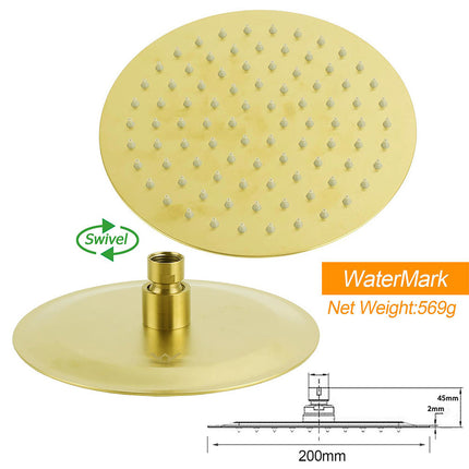 WELS Brushed Gold Round Dual Shower Head Set Single Mode Handheld Gooseneck Arm Wall Mixer.