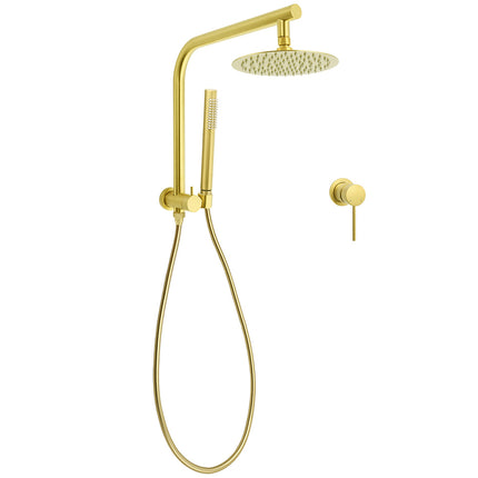 WELS Brushed Gold Round Dual Shower Head Set Diverter Wall Arm Single Mode Handheld Small Face Mixer.