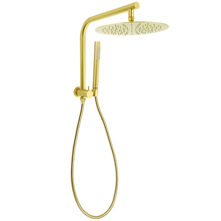 WELS Brushed Gold Round 12" Rain Shower Head Stainless Steel Handheld Diverter Wall Arm Set.