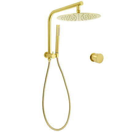 Brushed Gold 2in1 Round 12" Rain Shower Head Single Mode Handheld Diverter Wall Arm Mixer Set.