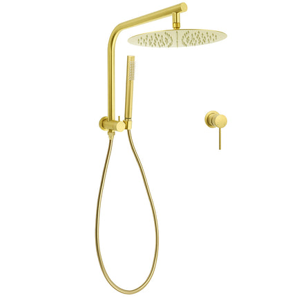 Brushed Gold Round Large 12" Rain Shower Head Stainless Steel Spray Handheld Wall Small Face Mixer Set.