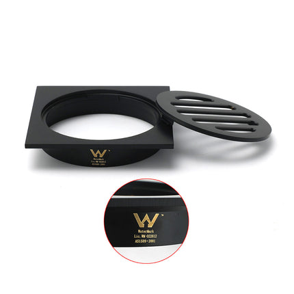 Matt Black Stainless Steel 85x85mm Small Square Shower Grate Floor Drain 72mm Outlet.