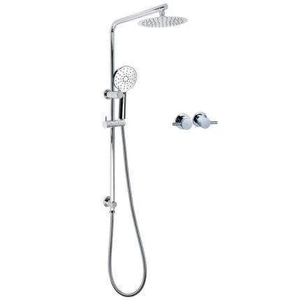 Chrome Round 8" Rainfall Shower Head 3 Modes Handheld Rose Silde Rail Twin Taps Set.