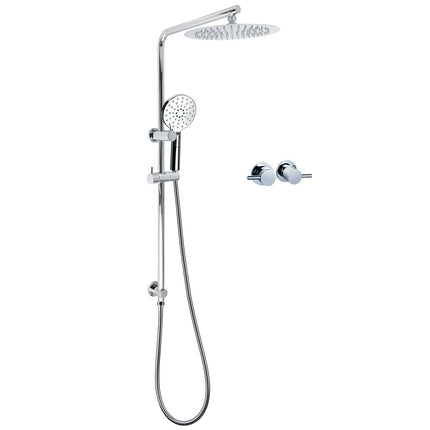 WELS Dual Shower Set 10" Rainfall Head 3 Modes Handheld Rose Silde Rail Chrome Round Taps.