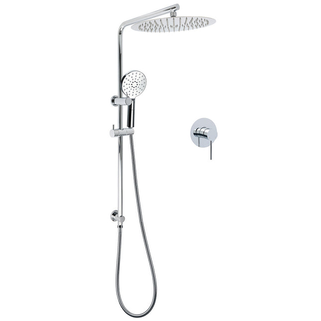 WELS Twin Shower Set Large Round 12" Rainfall Head 3 Modes Handheld Silde Rail + Mixer.