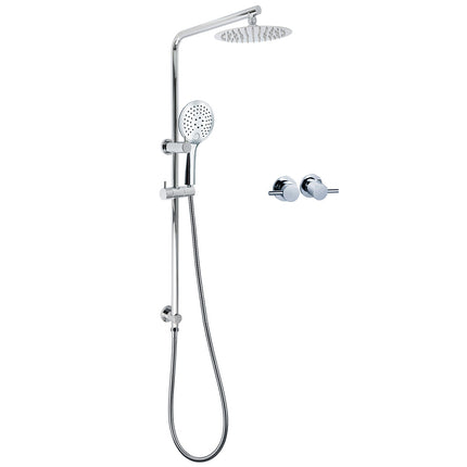 Chrome Double Square 8" Shower Head Set 3 Function Handheld Rail Diverter Arm + Taps.