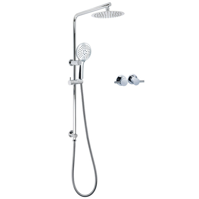 Chrome Double Square 8" Shower Head Set 3 Function Handheld Rail Diverter Arm + Taps.