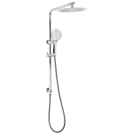 250mm Rain Shower Head Round Handheld Sliding Rail Diverter Arm 2in1 Set Chrome.