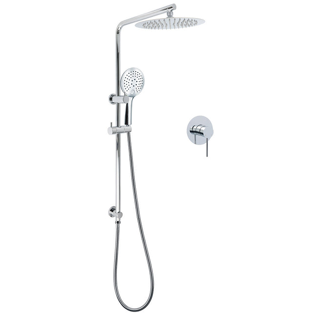 WELS Chrome 10" Rain Shower Head Round Handheld Sliding Rail Diverter Arm Twin Set Mixer.