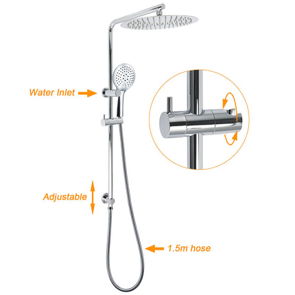 WELS Double Round Shower Head Handheld Sliding Rail Arm Chrome 12" Rainfall Set.