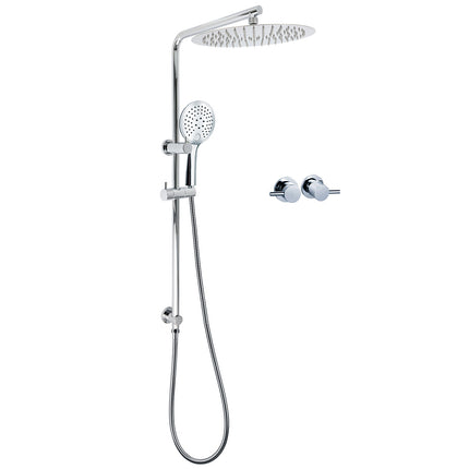 WELS Double Round Shower Head Handheld Sliding Rail Arm Chrome 12" Rainfall Twin Taps Set.