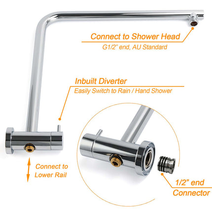 WELS Double Round Shower Head Handheld Sliding Rail Arm Chrome 12" Rainfall Twin Taps Set.