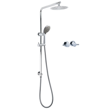 WELS Chrome Dual 8" Slim Rain Shower 5 Modes Rose Mixer Valve Sliding Rail Set + Taps.