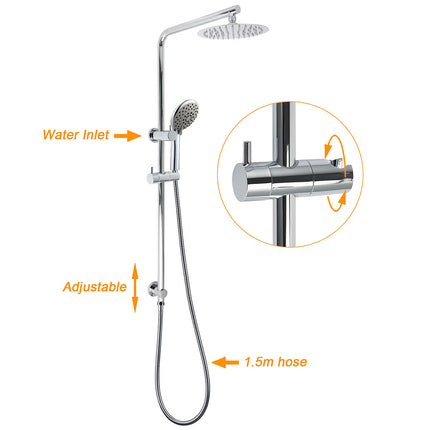 WELS Chrome Dual 8" Slim Rain Shower 5 Modes Rose Mixer Valve Sliding Rail Set + Taps.
