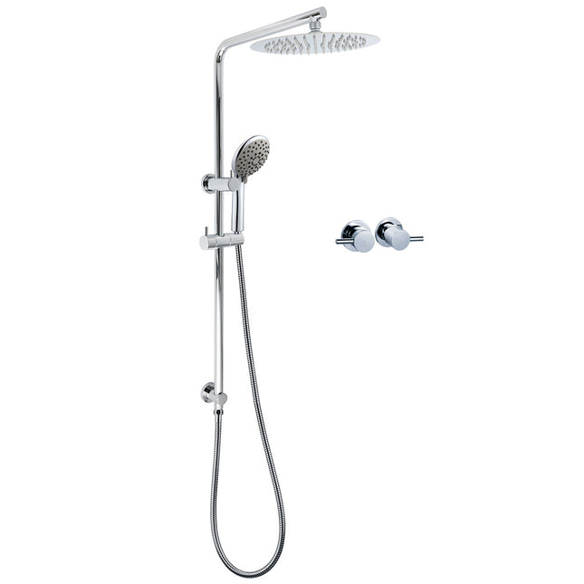 WELS Chrome Dual 10" Slim Rain Shower 5 Modes Handset Turning Mixer Valve Sliding Rail.