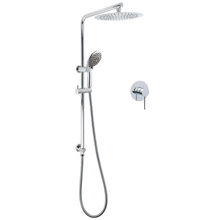 WELS Chrome Dual 10" Slim Rain Shower 5 Modes Handset Mixer Valve Sliding Rail + Twin Taps.