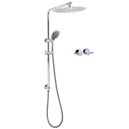 Chrome Dual Shower 12" Slim Rain Head 5 Modes Handheld Sliding Rail Inbuilt Diverter + Twin Taps.