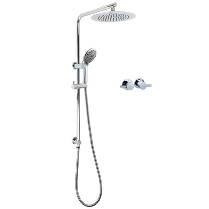 WELS Chrome Round 9" Rain Shower Head 5 Modes Massage Handheld Sliding Rail Set Twin Taps.