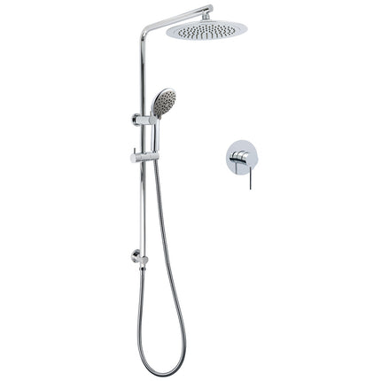 WELS Chrome Round 9" Rain Shower Head 5 Modes Massage Handheld Sliding Rail Set Mixer.