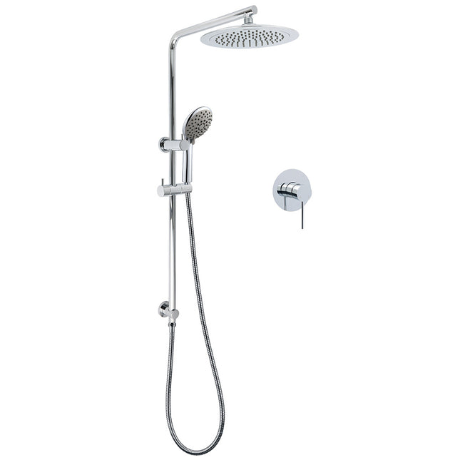 WELS Chrome Round 9" Rain Shower Head 5 Modes Massage Handheld Sliding Rail Set Mixer.