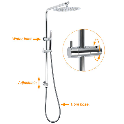 WELS 2 In 1 Shower Head Set Sliding Rail 3 Mode Handheld Arm 10" Round Chrome.