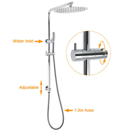 12" Rainfall + Brass Handheld Twin Shower Heads Rail Diverter Arm Round Set.