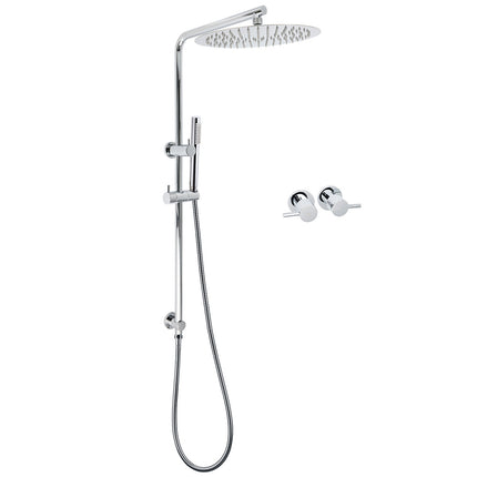 WELS 12" Rainfall + Brass Handheld Twin Shower Heads Rail Diverter Arm Round Taps Set.