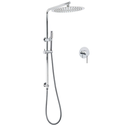 WELS 12" Rainfall + Brass Handheld Twin Shower Heads Rail Diverter Arm Round Mixer Set.
