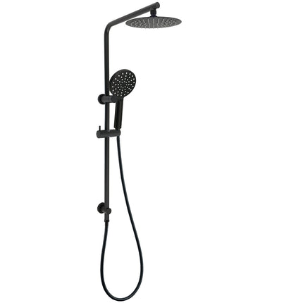 WELS Matt Black Round 2in1 8" Shower Head Sliding Rail Arm 3 Modes Handheld Set.