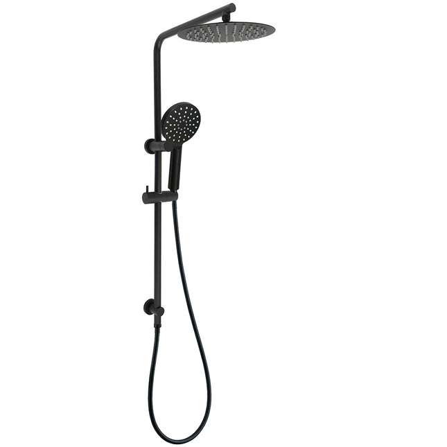 Matt Black 10" Shower Rain Head Handheld Silde Wall Arm Rail Dual Bath Set.