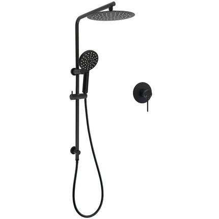 WELS Matt Black 10" Shower Rain Head Handheld Silde Wall Arm Rail Dual Set Mixer.