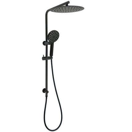 Matt Black Dual Shower 12" Large Shower Rain Head + Handheld Silde Wall Rail Set.