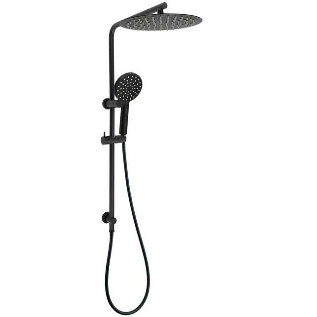 Matt Black Dual Shower 12" Large Shower Rain Head + Handheld Silde Wall Rail Set.