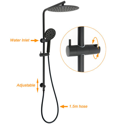 WELS Matt Black Dual Shower 12" Large Shower Rain Head + Handheld Silde Wall Rail Mixer Set.