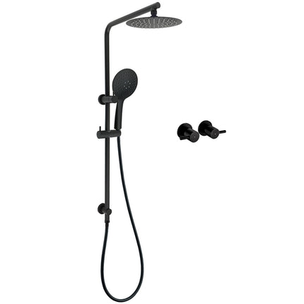 Matt Black Round 8" Shower Head Sliding Rail Arm 3 Modes Handheld Arm Dual Set + Taps.