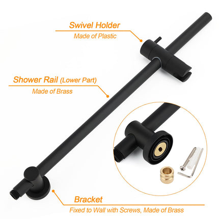 Matt Black Round 8" Shower Head Sliding Rail Arm 3 Modes Handheld Arm Dual Set + Taps.