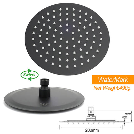 Matt Black Round 8" Shower Head Sliding Rail Arm 3 Modes Handheld Arm Dual Set + Taps.