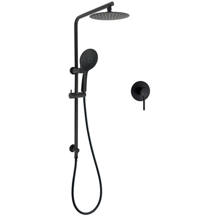 Matt Black Round 8" Shower Head Sliding Rail Arm 3 Modes Handheld Arm Dual Combo + Mixer.