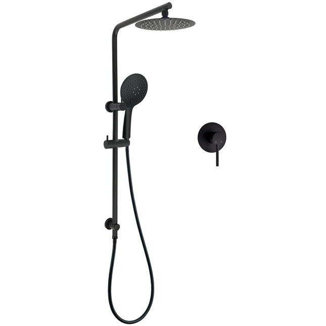 Matt Black Round 8" Shower Head Sliding Rail Arm 3 Modes Handheld Arm Dual Combo + Mixer.