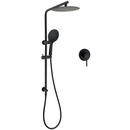 Matt Black Twin 10 Inch Shower Head 3 Modes Handheld 2in1 Wall Rail Arm Round Mixer.