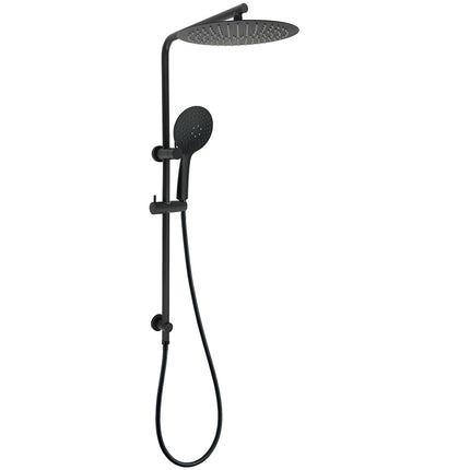 Matt Black Shower Set 12" Large Rain Head Handheld Sliding Rail Arm Round WELS.