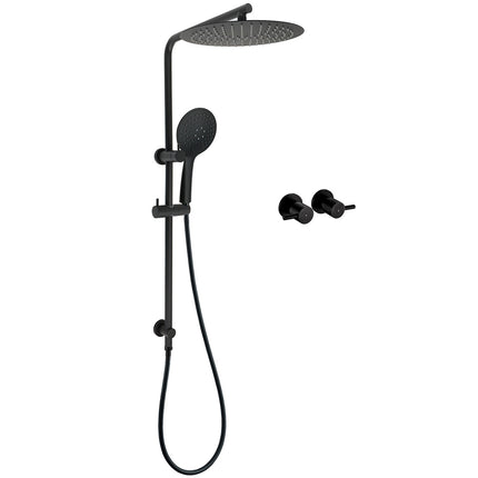 WELS Matt Black Shower Set 12" Large Rain Head Handheld Sliding Rail Arm Round Taps.