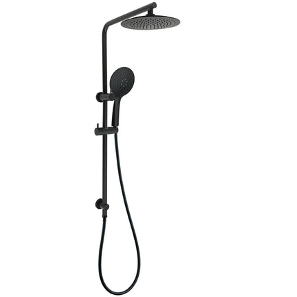 Matt Black Round 9" Rainfall Head Handheld Sliding Rail Wall Arm Dual Shower Set.