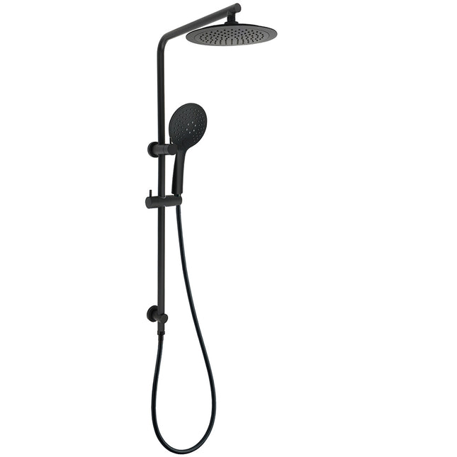 Matt Black Round 9" Rainfall Head Handheld Sliding Rail Wall Arm Dual Shower Set.