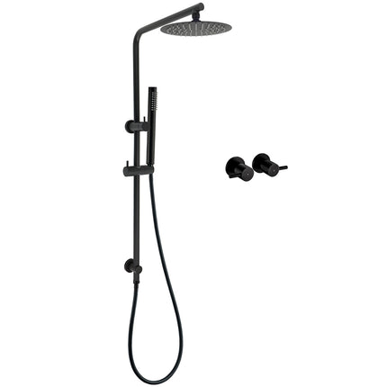 Matt Black Round 8" Rain Shower Head 3 Mode Handheld 2 in 1 Wall Arm Taps Set.