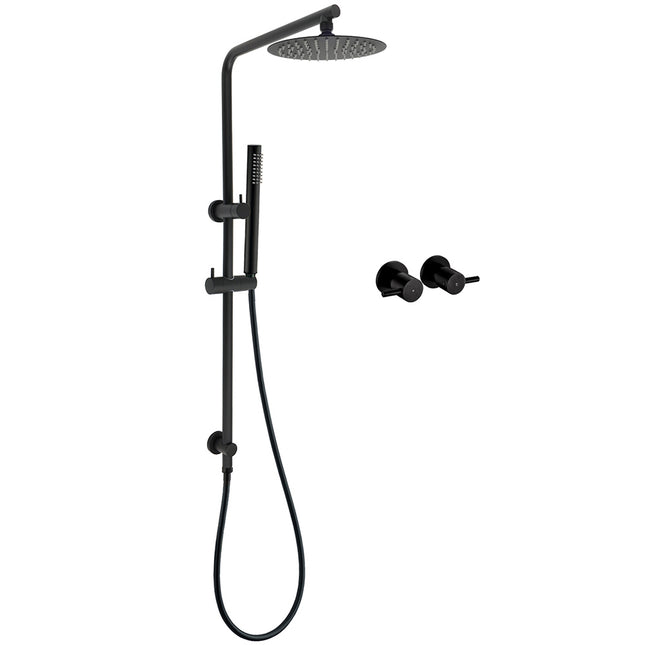 Matt Black Round 8" Rain Shower Head 3 Mode Handheld 2 in 1 Wall Arm Taps Set.